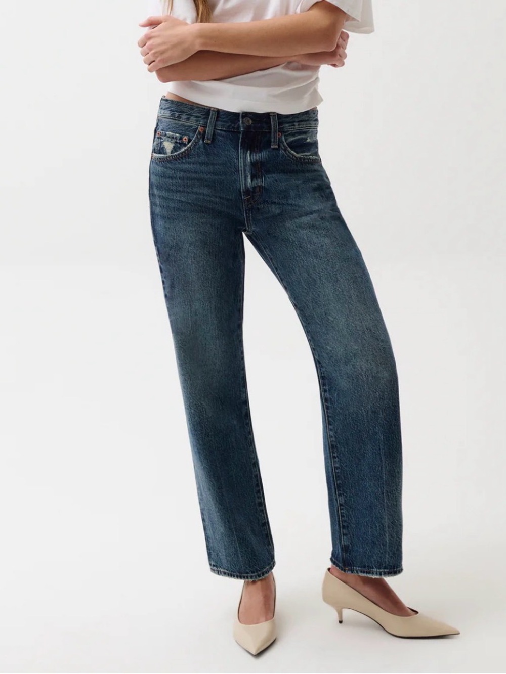 pistola Dark Wash Straight Leg Jeans mid rise bow legged straight - artesian